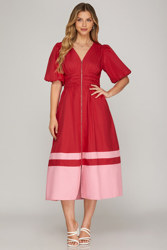 Emery Red-Pink Midi Dress