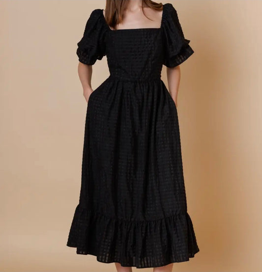 Ginham Black Midi Dress