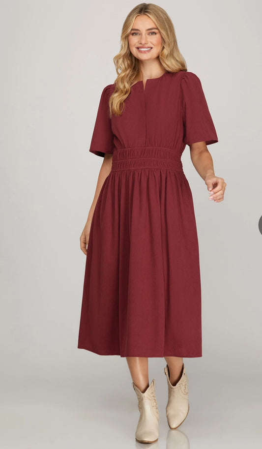 Wine corduroy Midi Dress