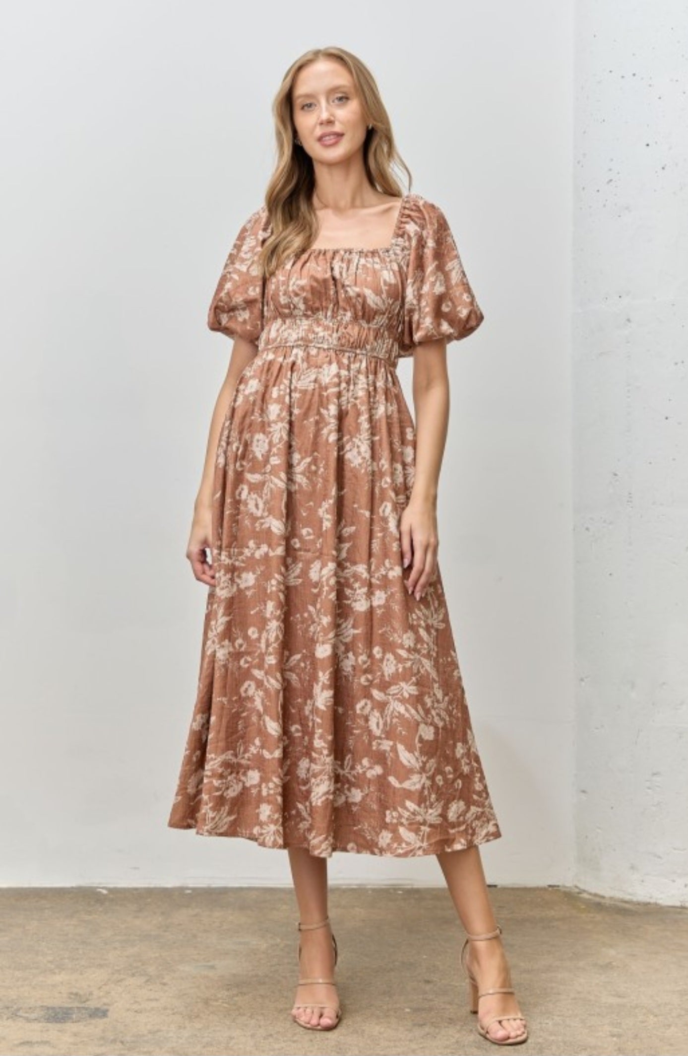 Elena Cognac Midi Dress