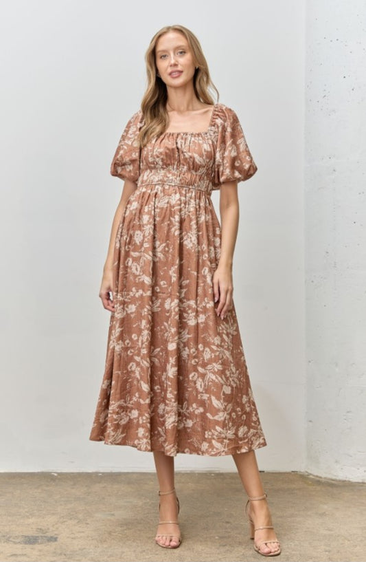 Elena Cognac Midi Dress