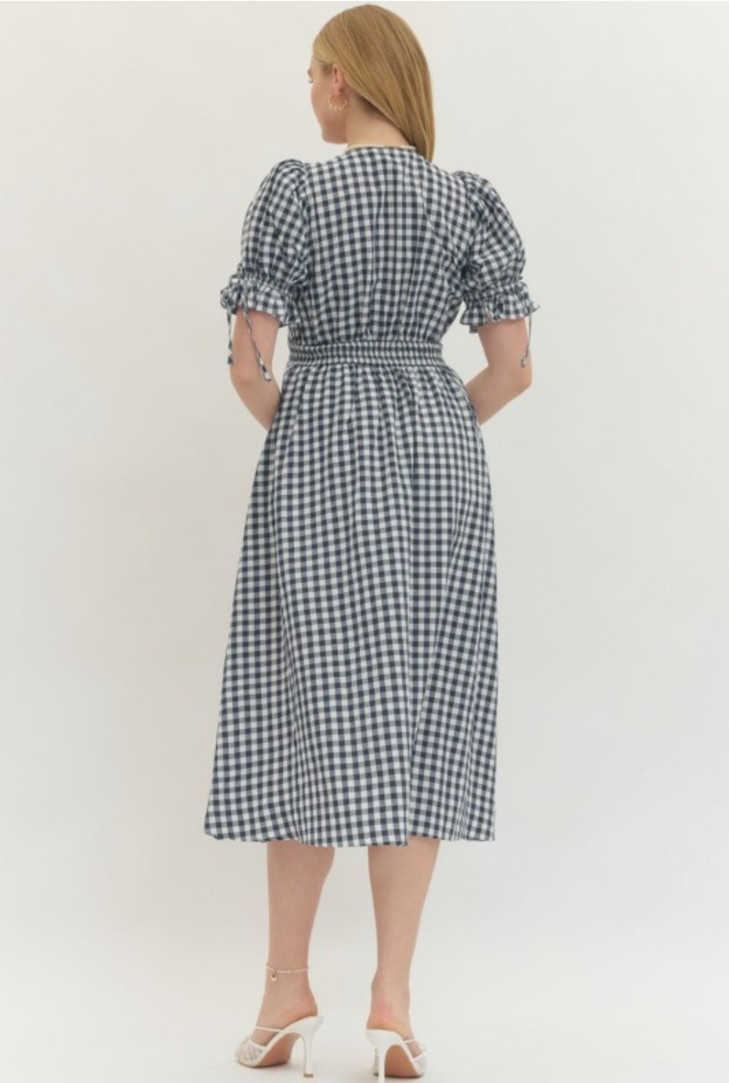 Navy Ginham Midi Dress