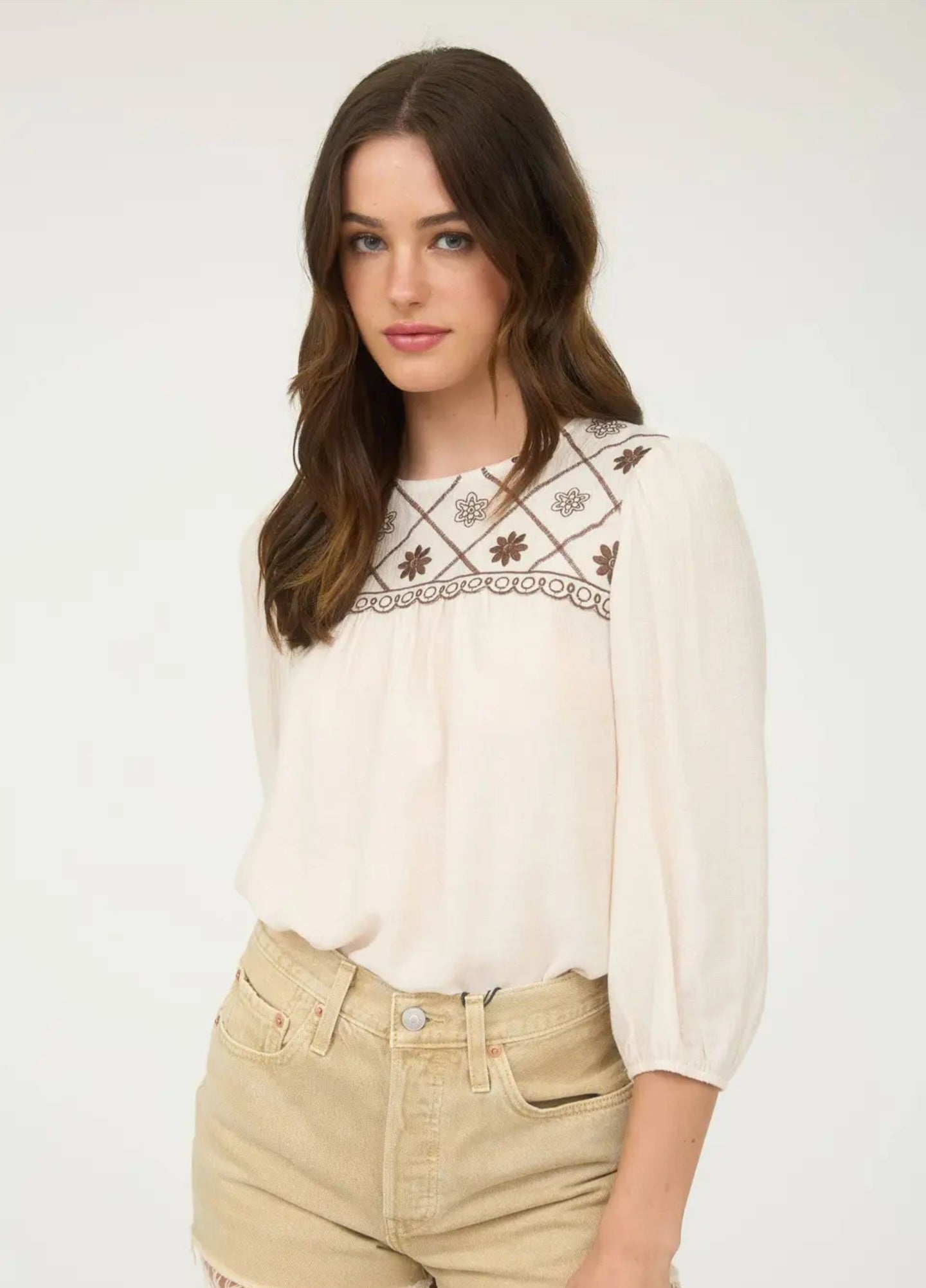 Cream embroidered top