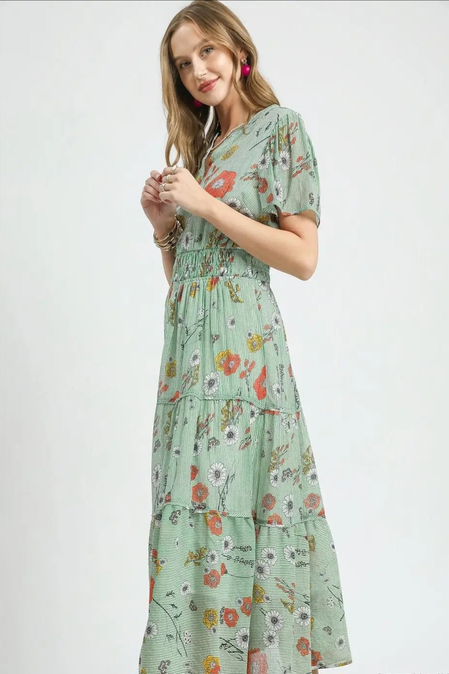 Sofia striped floral midi dress