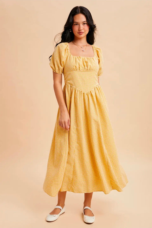 MAGNOLIA GINHAM MIDI DRESS