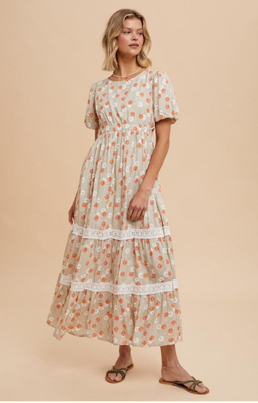Amelis Floral Lace Trim Maxi dress