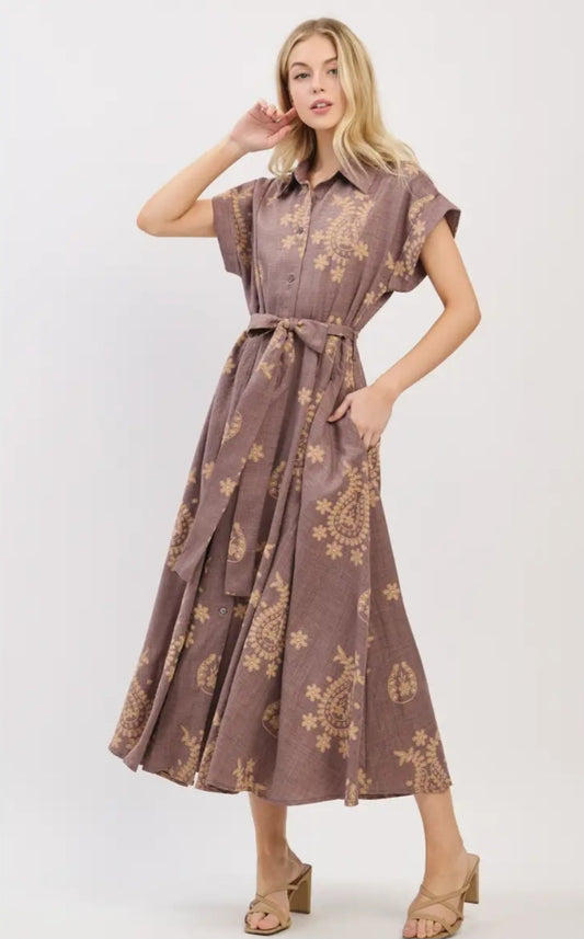 Sonia Woven Midi Dress-Mauve
