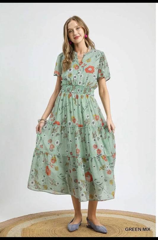 Sofia striped floral midi dress