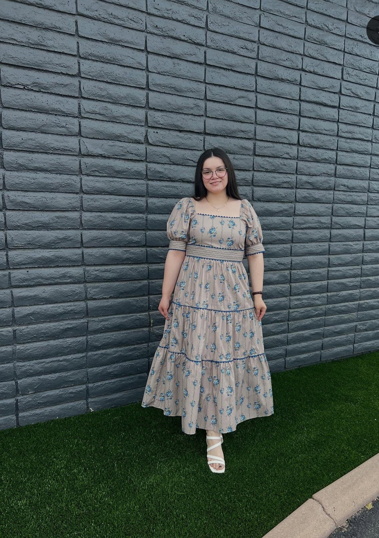 Karina Dress- Taupe/Blue