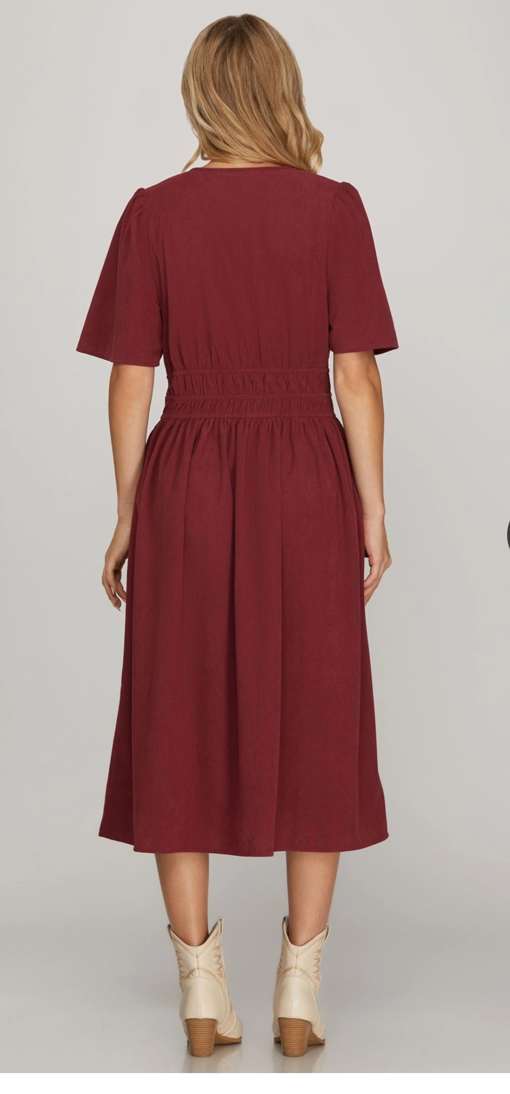 Wine corduroy Midi Dress