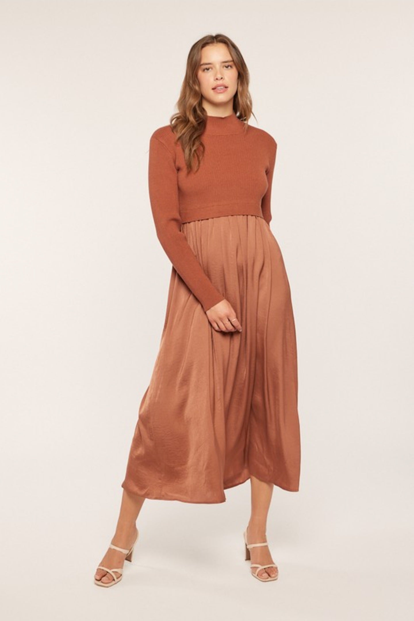 Satin sweater dress-Cocoa