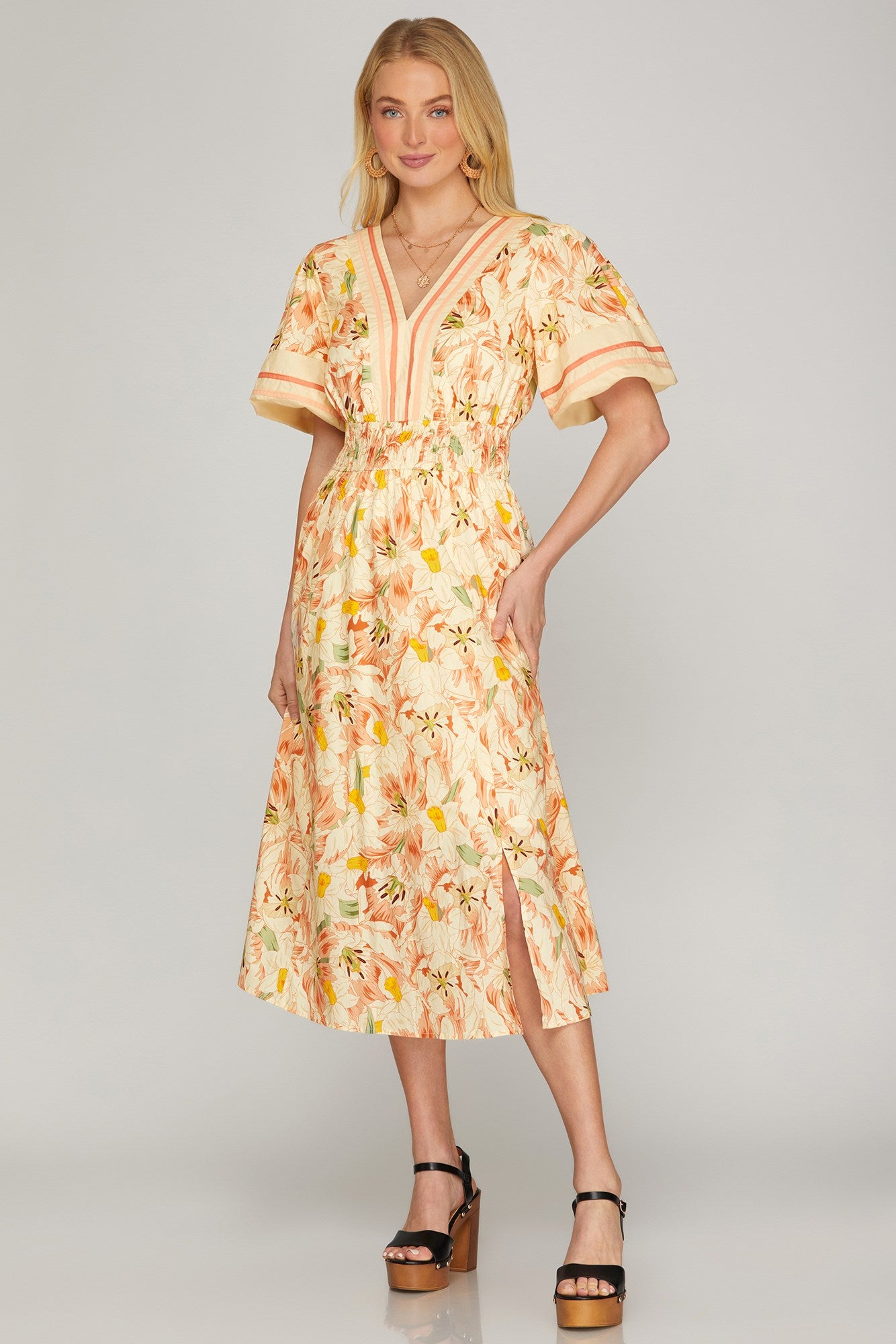 Hagar Midi Dres- Peach