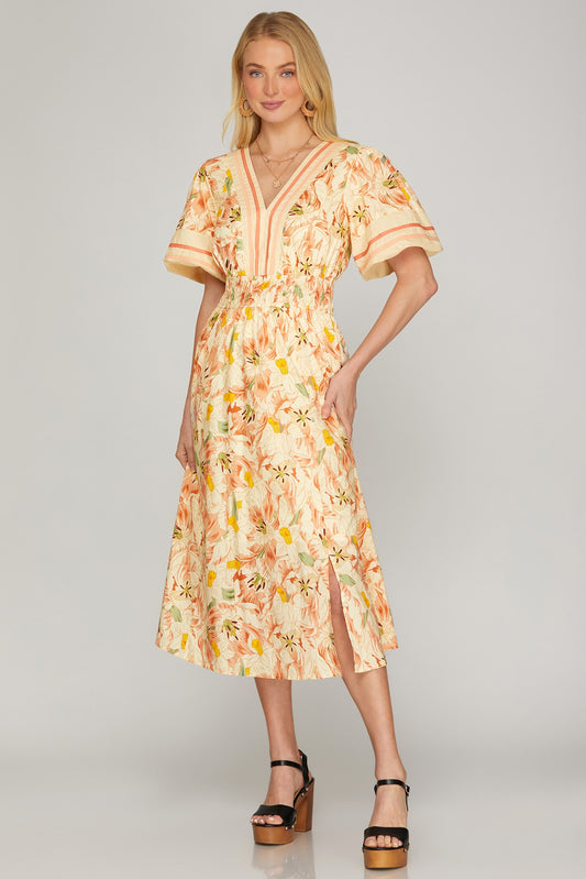 Hagar Midi Dres- Peach