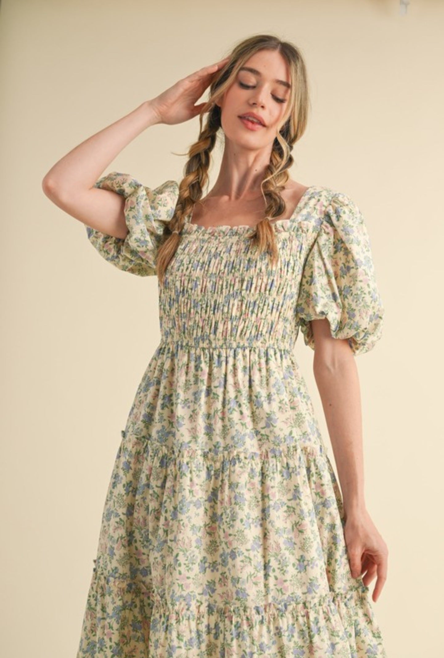 Kayle Smoked floral midi dress