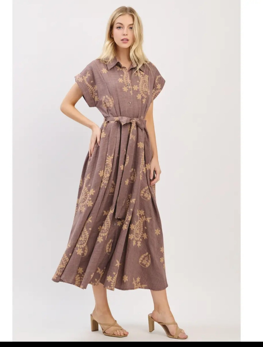 Sonia Woven Midi Dress-Mauve