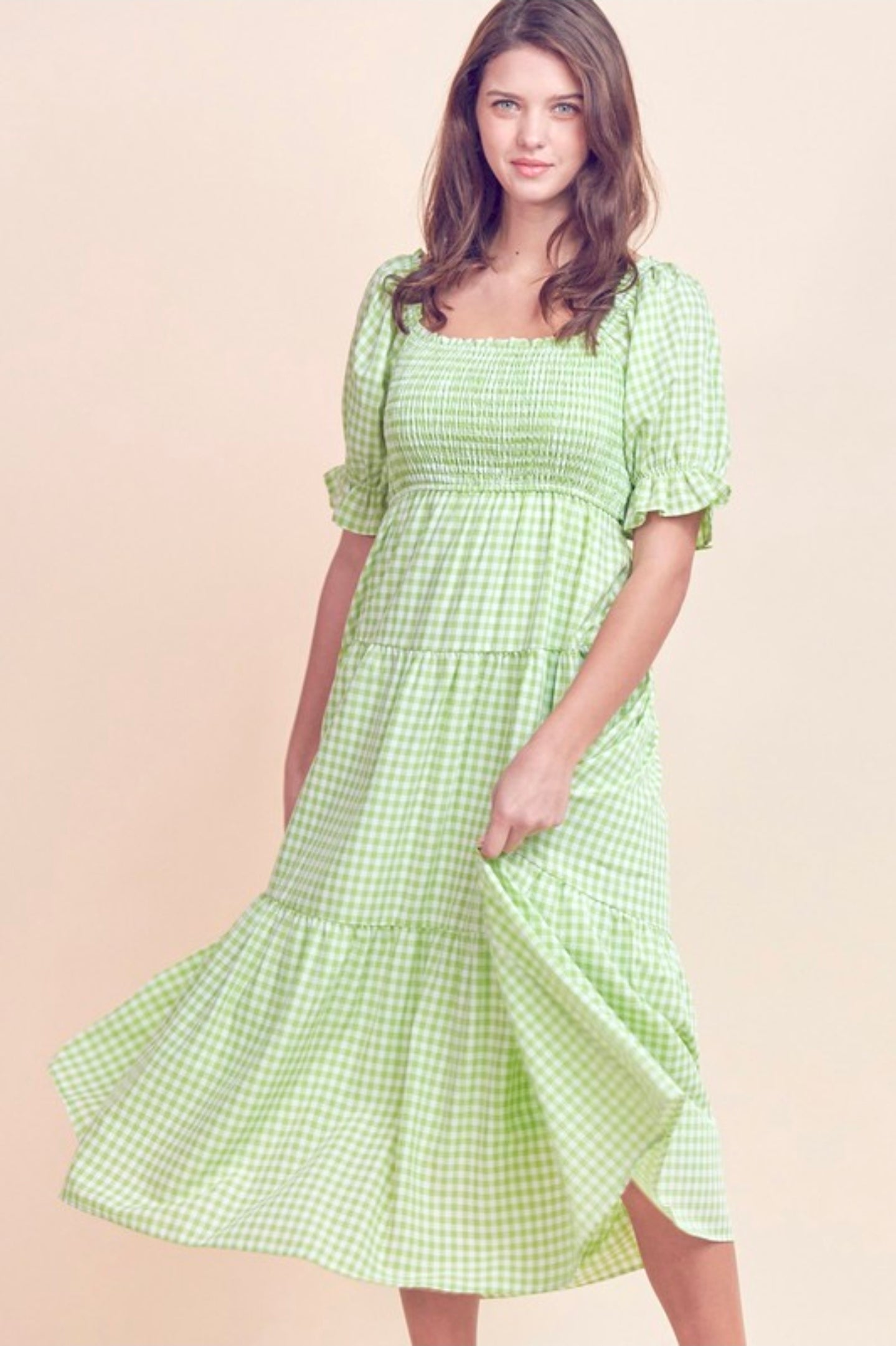 Ginham kiwi midi dress