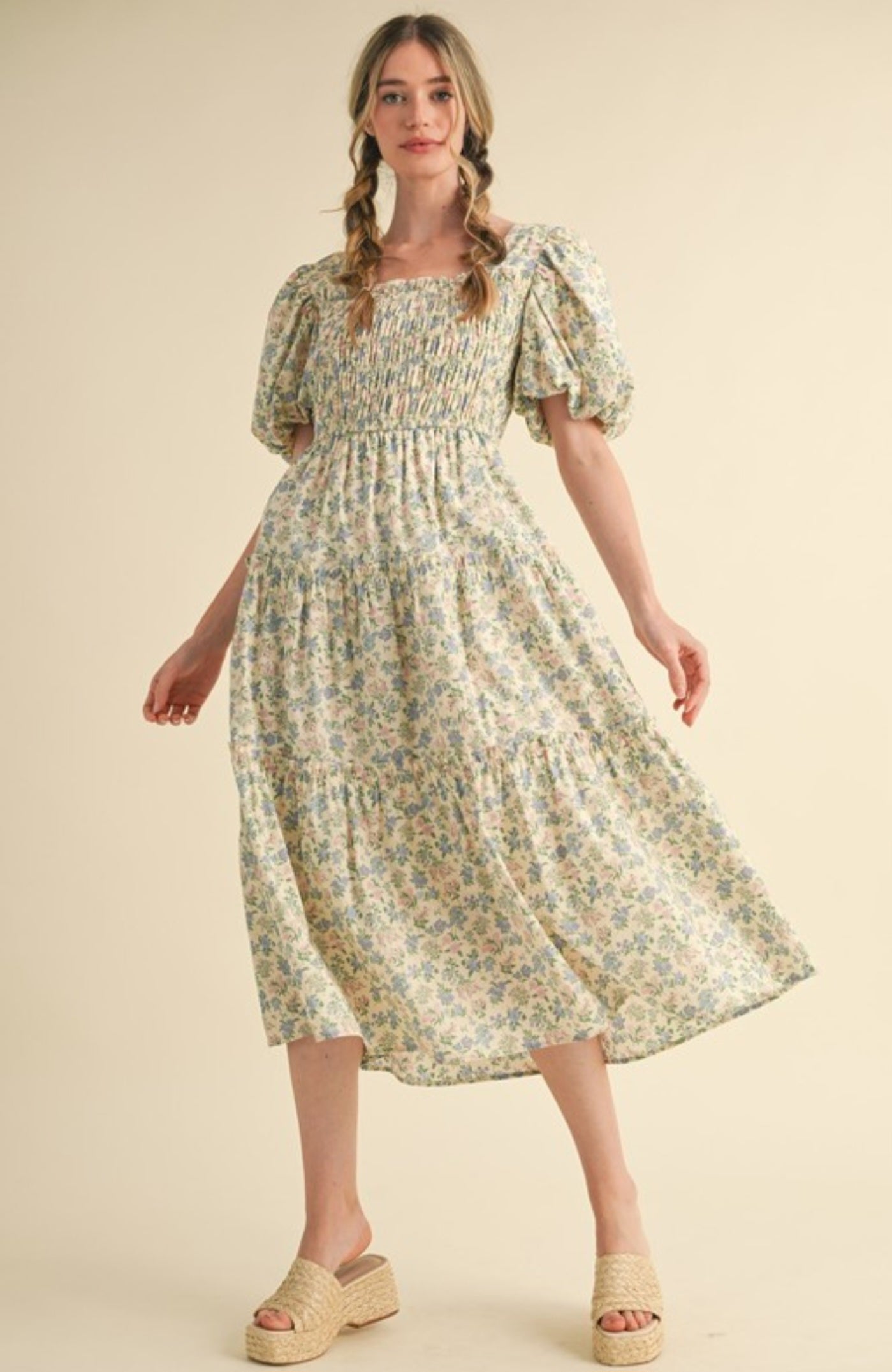 Kayle Smoked floral midi dress