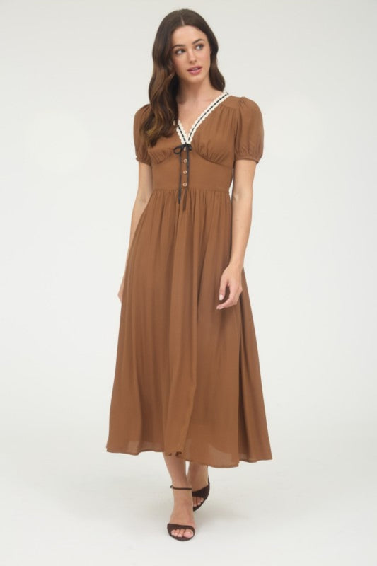 Sindy Midi Dress-Brown