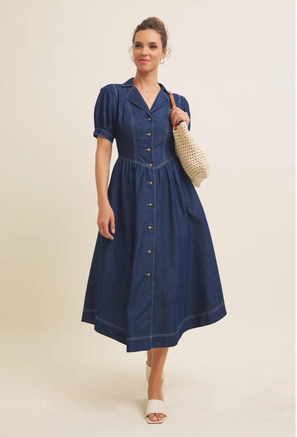 Marcia denim washed-Midi Dress