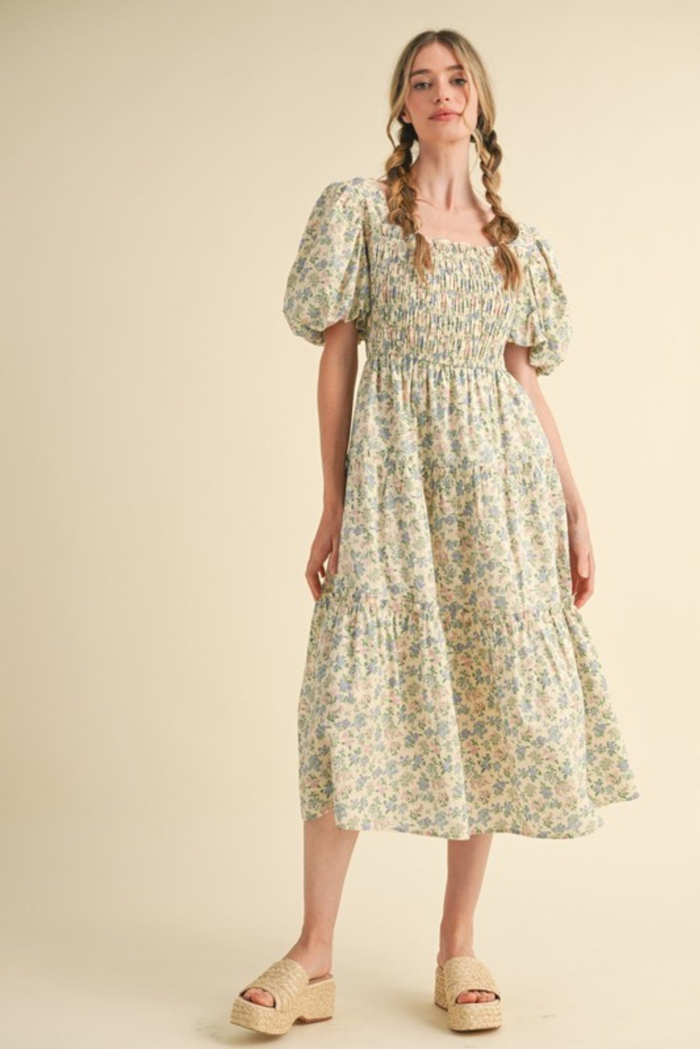 Kayle Smoked floral midi dress