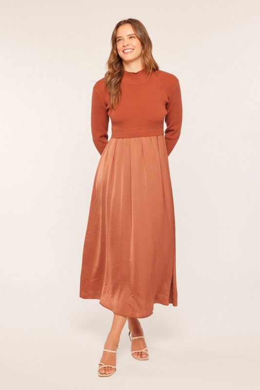 Satin sweater dress-Cocoa