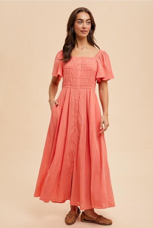 Coral midi dress