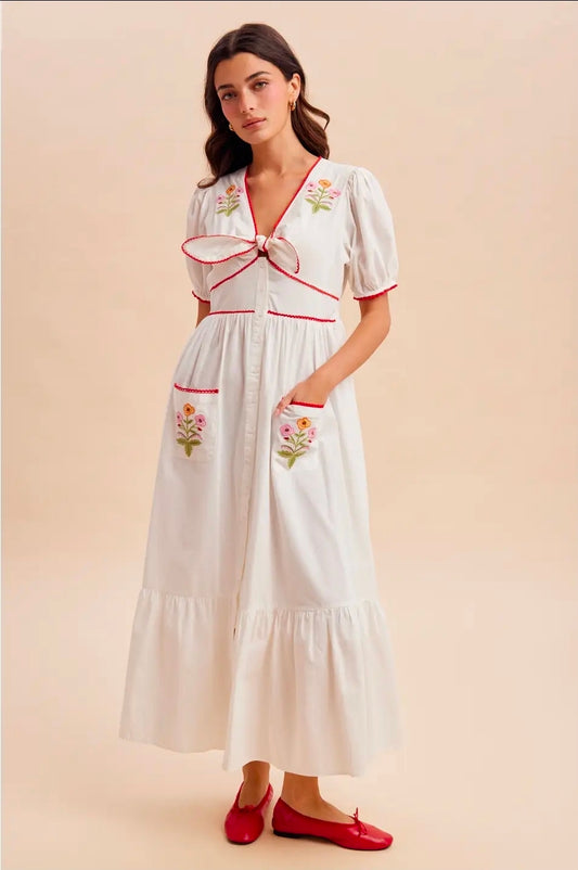 Susy Emboidery Midi Dress